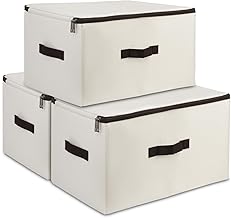 3 Pack Foldable Storage Basket for Sweaters, Coats, Blankets, Cushions, Books, Magazines, 45 x 35 x 25 cm, Hard Structure, for Living Room, Bedroom, Light Beige