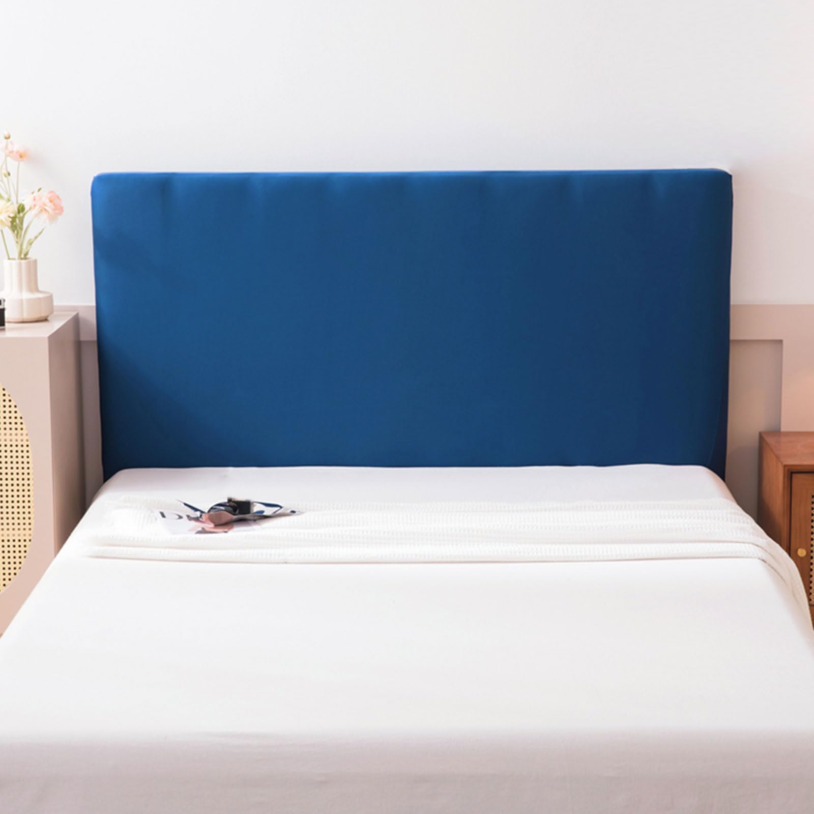 Velvet Bed Headboard Cover Slipcover, Bed Head Cover Double Single King Size Small Double Head Board Cover, Dustproof All-inclusive Elastic Bed Board Protection Cover for Bedroom Decor(180cm,Blue)