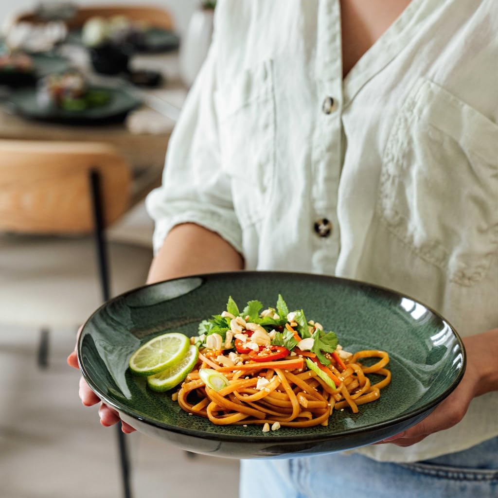 like. by Villeroy & Boch Lave Vert Low Bowl, Earthenware, Dishwasher & Microwave Safe, Rustic Bowl for Pasta Meals & Antipasti, Dinnerware in a Handmade Look, with a Reactive Glaze, 11 x 1.75 Green