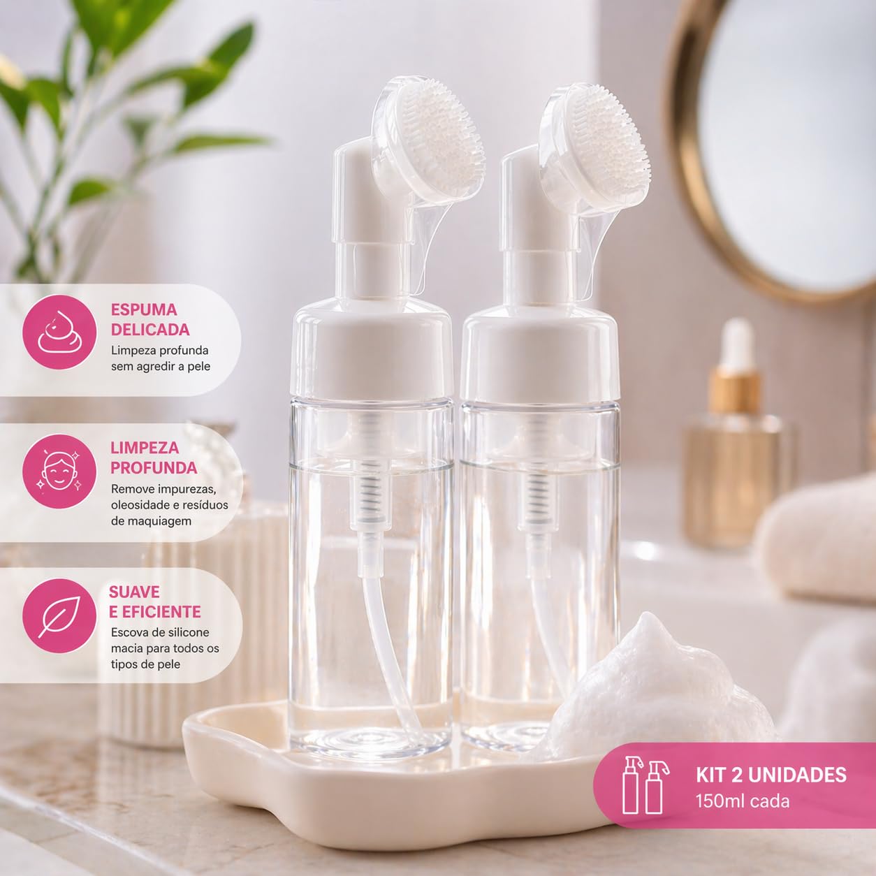 ブースター・導入液 Aqua Skin 2 bottles set Kit 2 unidades Frasco espumador Skin Care - 150ml Escova de