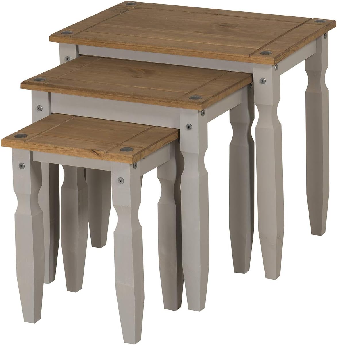 Mercers Furniture Trade Corona Grey Painted Wax Piccolo Nest of Tables Solid Wood Pine Wooden Side End Coffee Lamp Mexican Style Living Room Lounge 51cm High 53cm Wide 35cm Deep = Largest Table