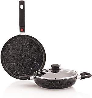 Amazon Brand - Solimo Aluminium 3 Piece Non-Stick Cookware Set Detachable Handle |Granite Finish | Induction Base | Pfoa F Price In India