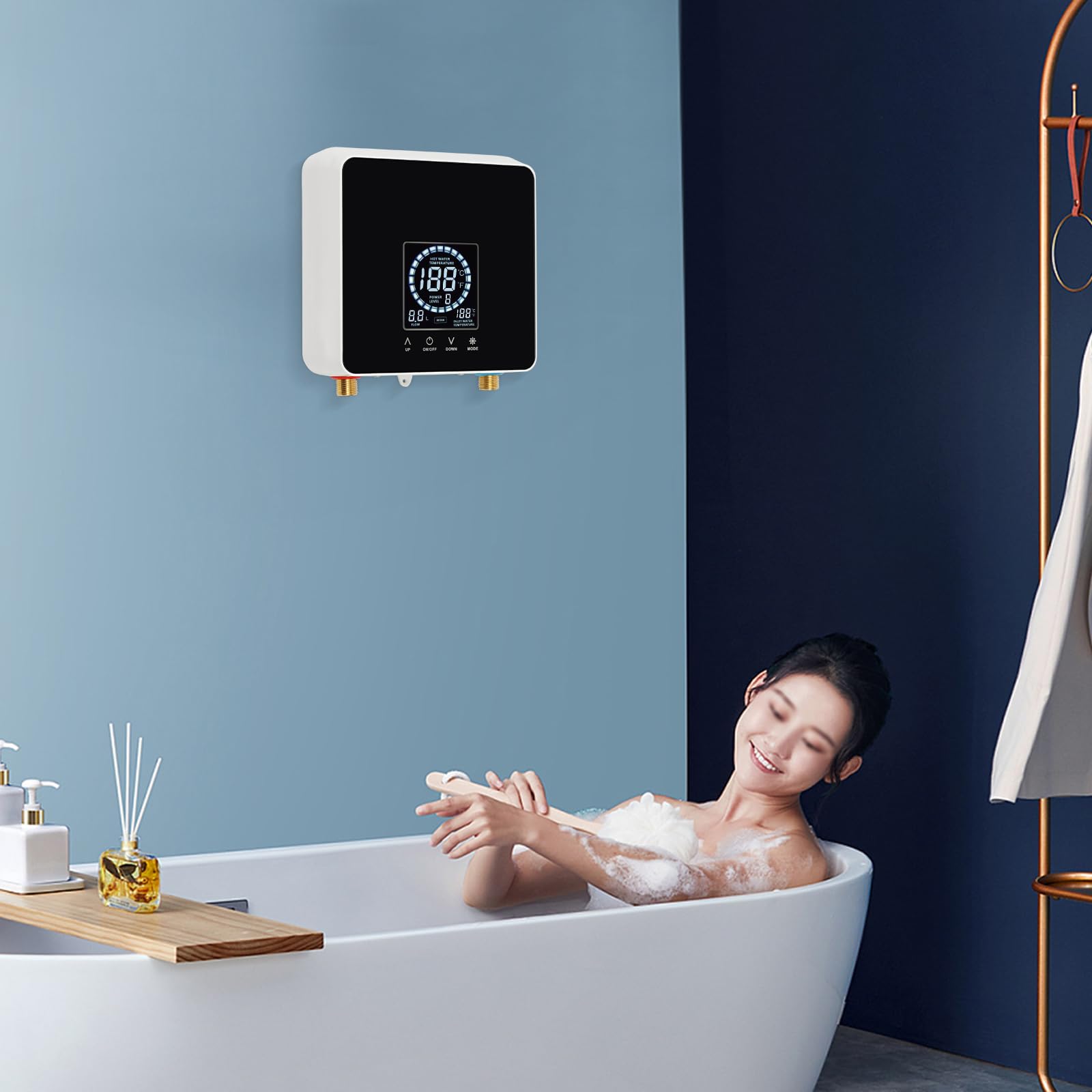 Scaldacqua elettrico istantaneo con telecomando, 7500 W, piccolo scaldabagno con sistema termostatico per cucina e bagno 220 V (nero)