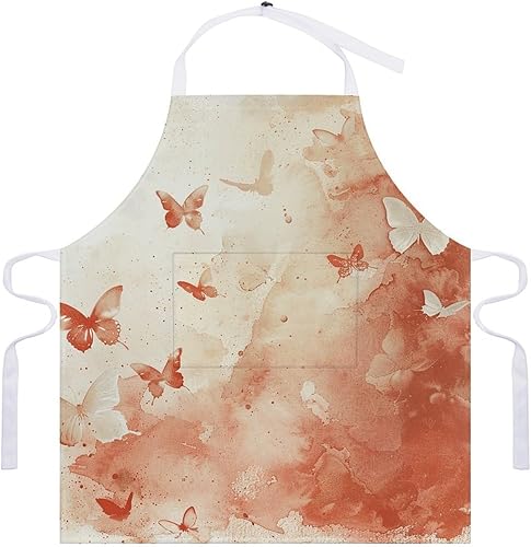 Miniatura 7 de MUSM Apron for Adults - 27.6 X 31.5 Inch, Heavy-Duty Polyester Aprons with Two Large Pockets, Waterproof Light Red And Beige Kitchen Apron for