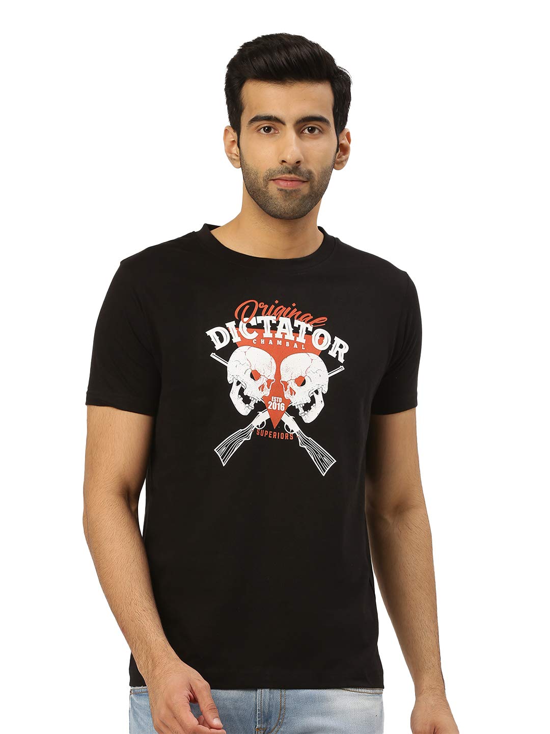 THE CHAMBALMen's Graphics Printed Cotton T-Shirt Black