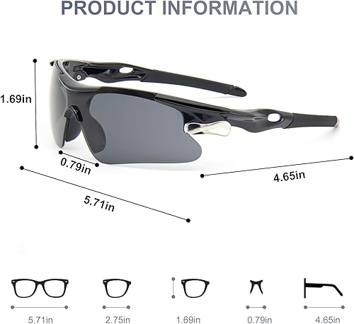 Miniatura 3 de Gafas de sol deportivas unisex con UV400 y lentes inastillables, marco ligero resistente al viento para deportes al aire libre