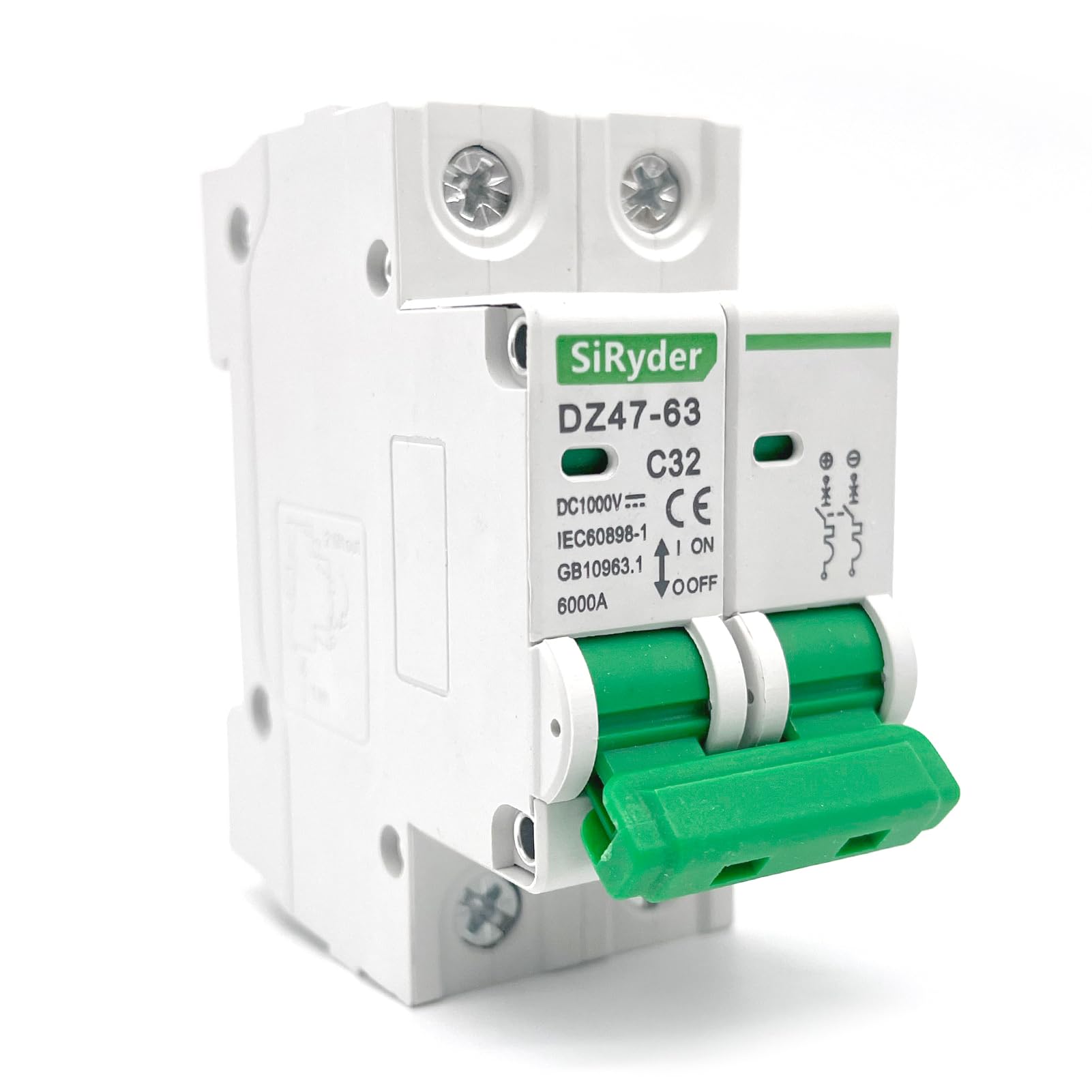 2P Interruttore Magnetotermico 32A DC 1000V,Interruttore Automatico DC Miniaturizza Interruttore Automatico Miniaturizzato Protezione da Sovraccarico e Cortocircuito for Sistema Solare PV