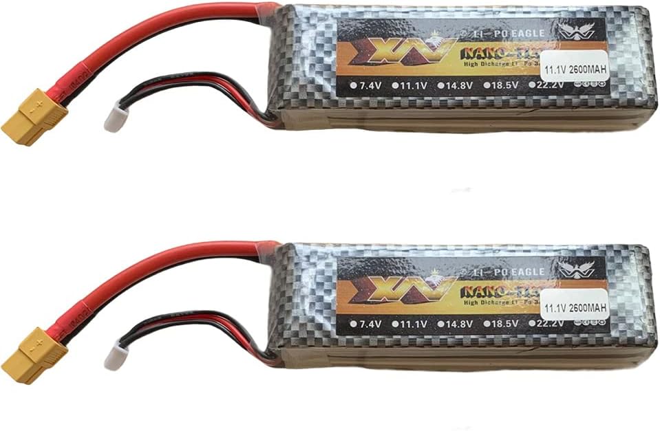 Replacement Parts 11.1V 2600mAh 3S Lipo Battery XT60 Plug Charger Accessories Apply in Udi018 Udi908 Brushless Remote Control Speed Boat Universal (2 Packs Batteries)