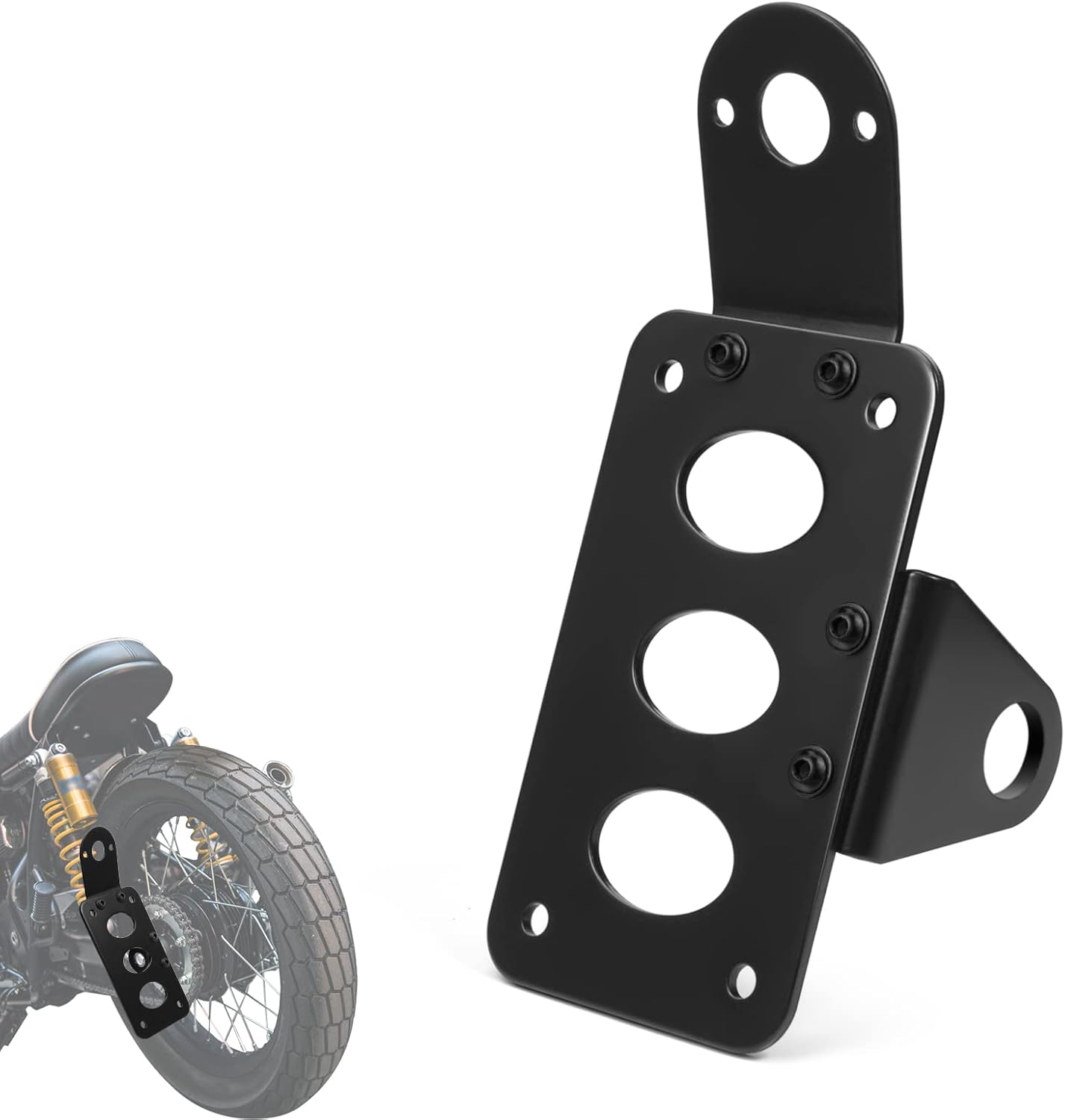 Amazicha Black 3/4" Tail Light Side Mount License Plate Bracket Horizontal Vertical Holder Compatible for Harley Honda Yamaha Suzuki Kawasaki Custom Bike Cruiser Chopper Bobber