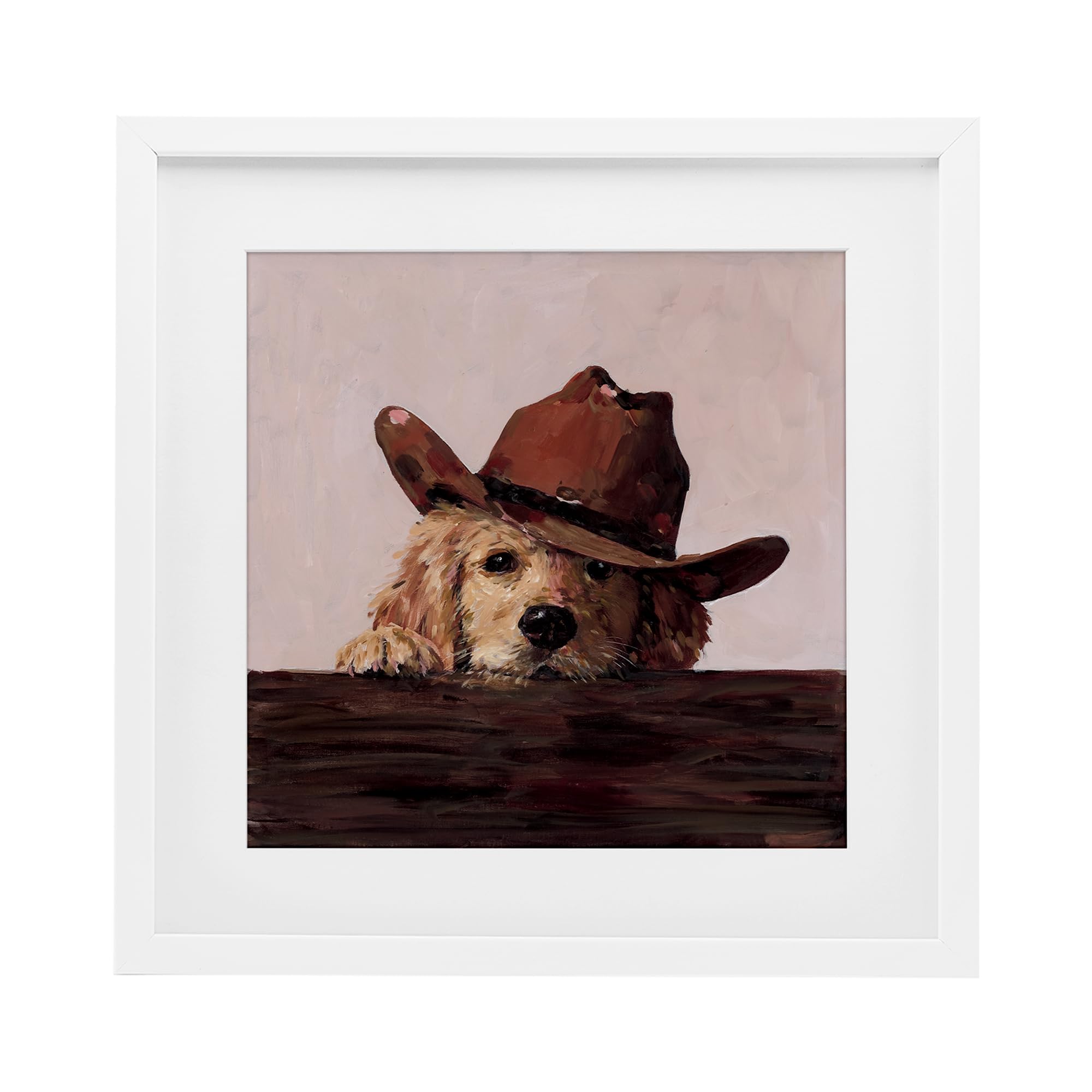 Stupell Industries Peeking Cowboy Dog White Framed Print Under Glass, design by Studio Bautista, 16 x 16