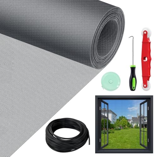 Mosquiteras para Ventanas, 150x500cm Tela Mosquitera Ventana Ajustable Sin Perforar, Malla Mosquitera Ventana con Kit de Instalación, Rollo Mosquitera Fibra de Vidrio Ventanas Puertas Patios