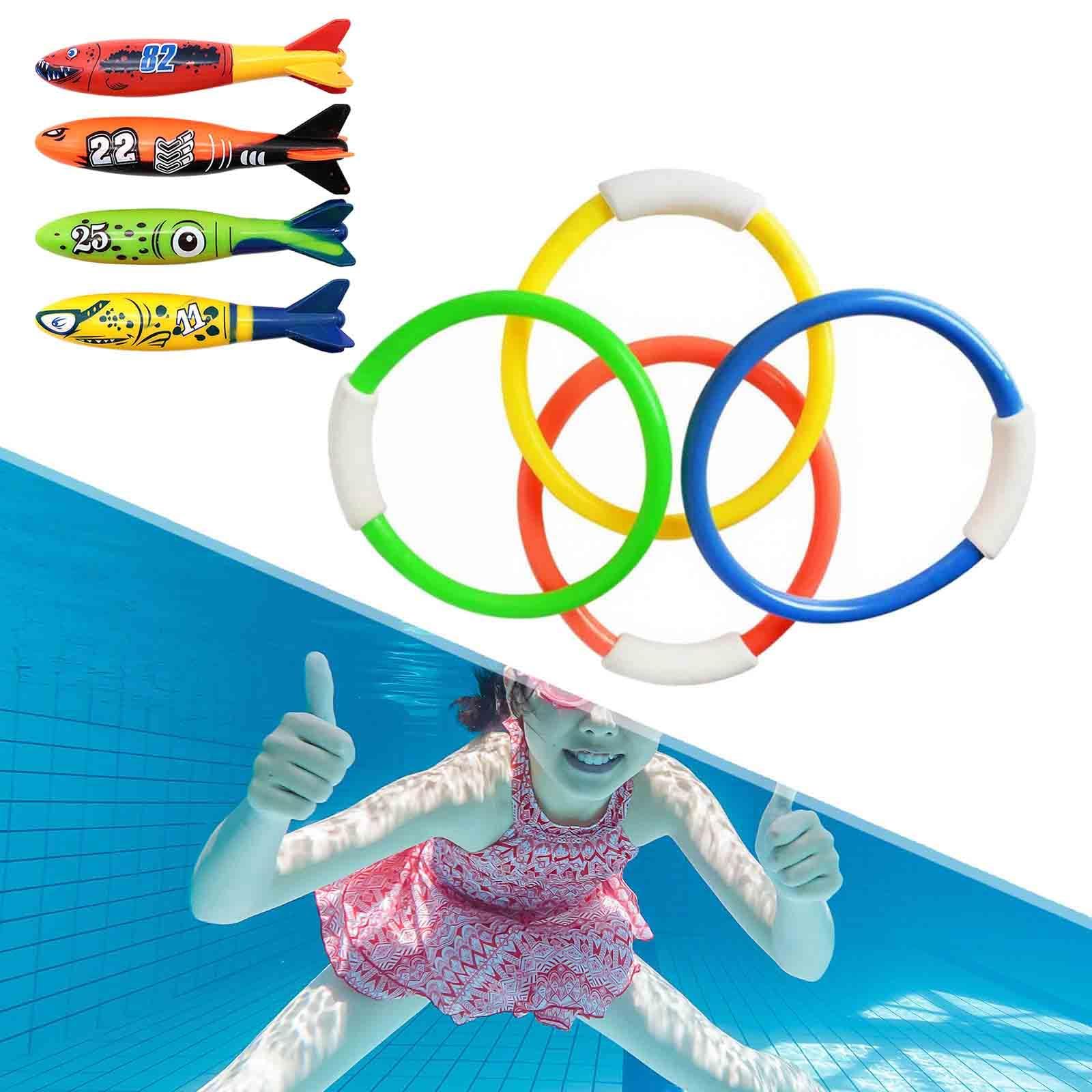 8 Stück Tauchringe Kinder Schwimmbecken Spielzeug Set Pool Tauchringe Tauchfische Unterwasser Trainingsringe Aus PP für Schwimmtraining Sommer Wassers, Stil B, 12,5x3,5cm