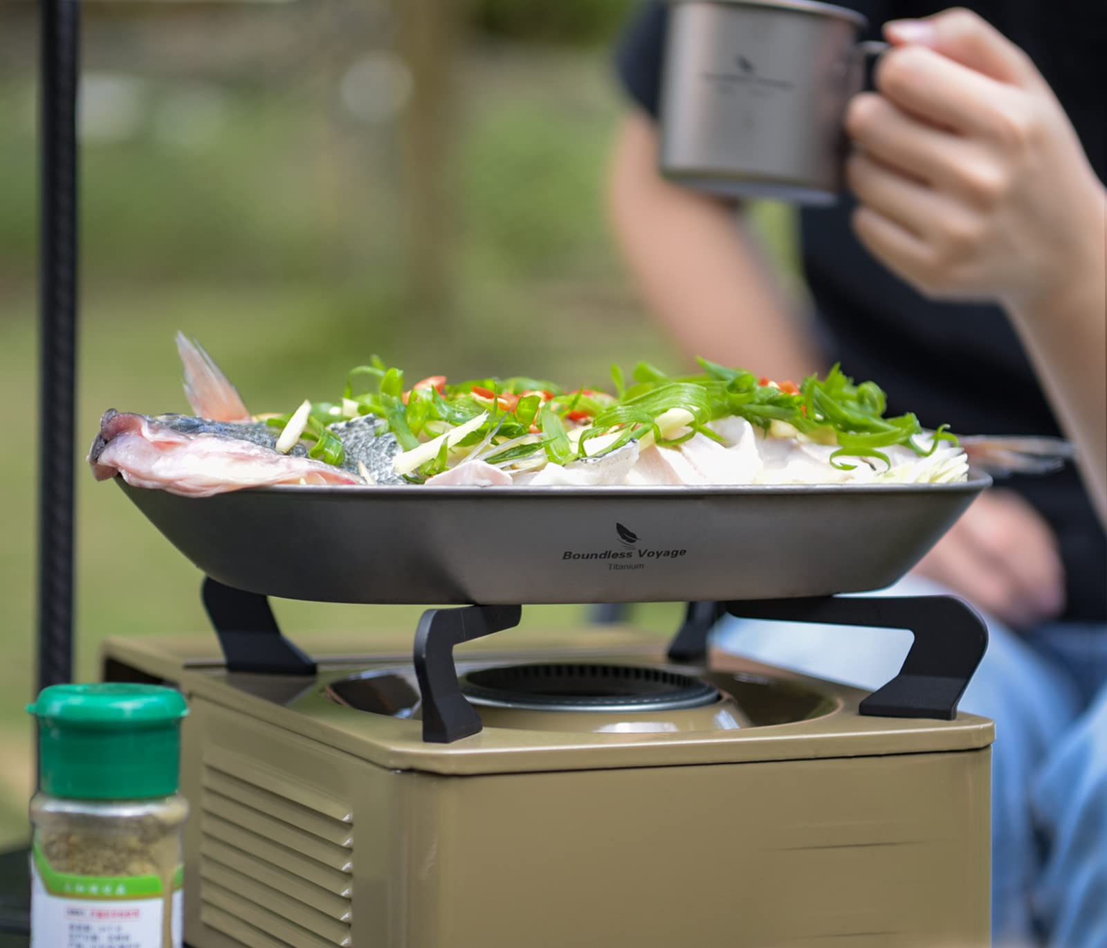 Boundless Voyage Ti1114T - Padella in titanio, ultraleggera con borsa per il trasporto, per il campeggio, portatile, per la pasta e l'insalata