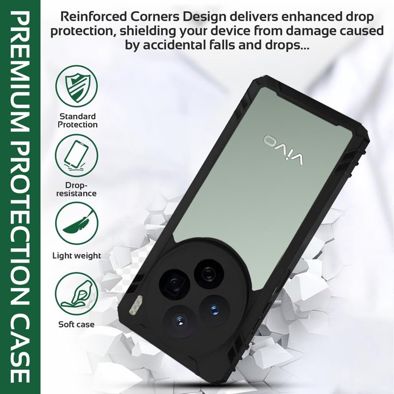 Image of AIBEX Crystal Clear Back Cover Case for Vivo X200 5G| 360 Degree Protection | Shock Proof Design | Transparent Back Case for Vivo X200 5G (PC & TPU, Black Bumper)