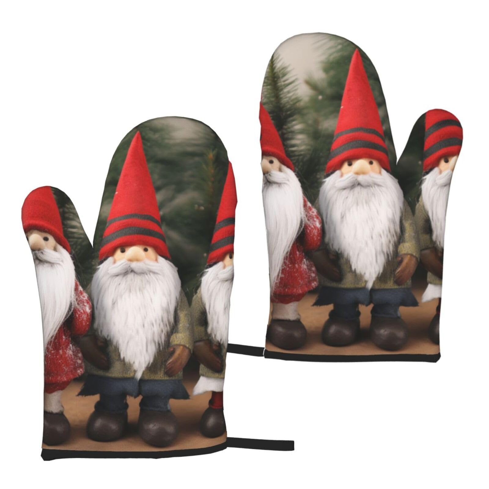 Santa Claus Gnomes Printed Oven Mitts Sets 2 PCS Heat Resistant and Non-Slip Glove Potholder for Kitchen Cooking Baking Grilling