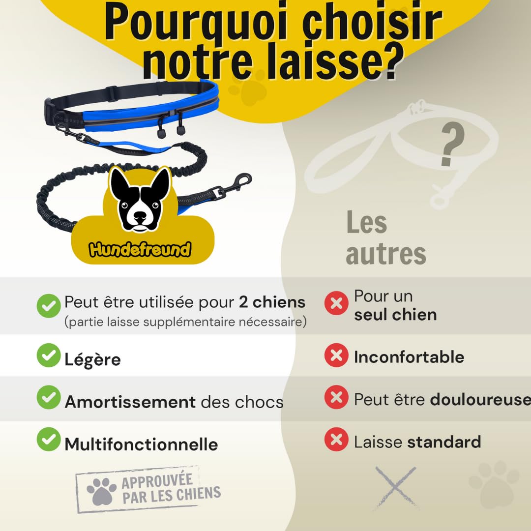 Hundefreund Laisse de Jogging avec Ceinture | Laisse pour Canicross de 120 à 180 cm pour Chiens de Taille Moyenne à Grande | Faites du Vélo, de la Course à Pied et de la Randonnée aux Mains Libres