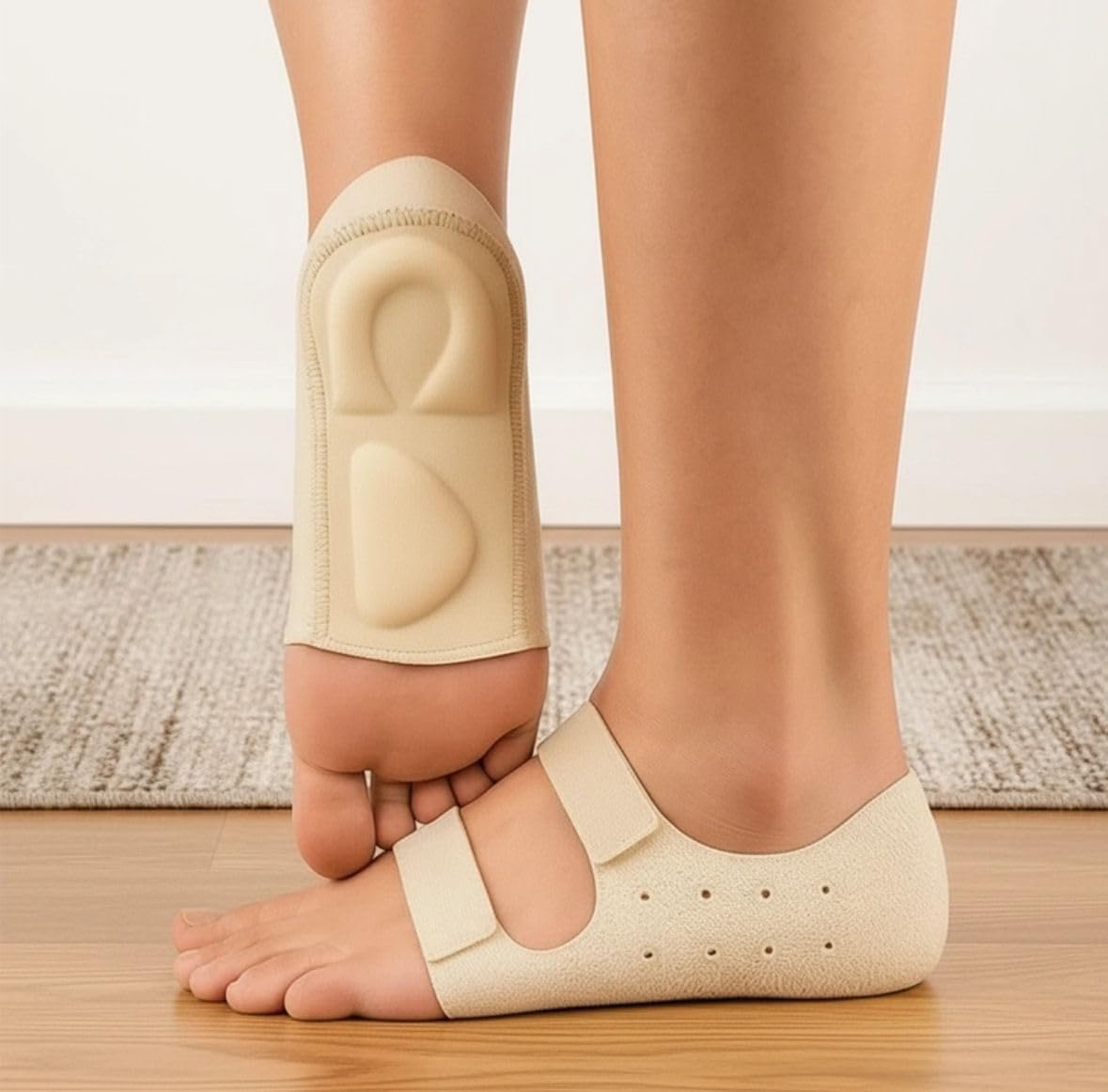 MR.JV Silicone Gel Heel Protector Sleeve with Adjustable Velcro Strap for Men & Women | Advanced Heel Cups for Plantar Fasciitis, Heel Pain Relief, Arch Support, Shock Absorption Cushion Pads with Removable Gel Inserts (Beige, Large)-image-5