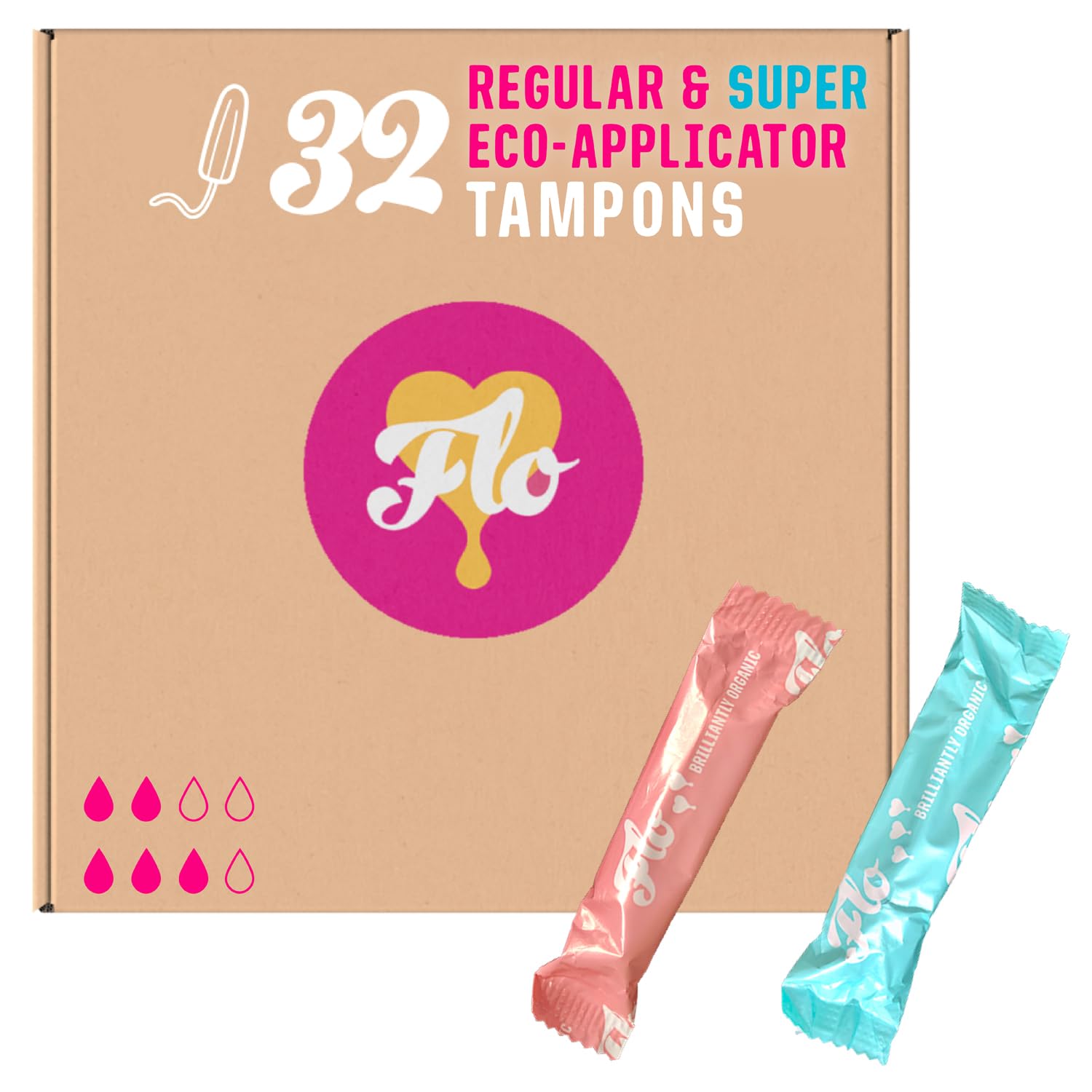FLO Organic Cotton Applicator Tampon Mega Regular & Super Pack (32 tampons)