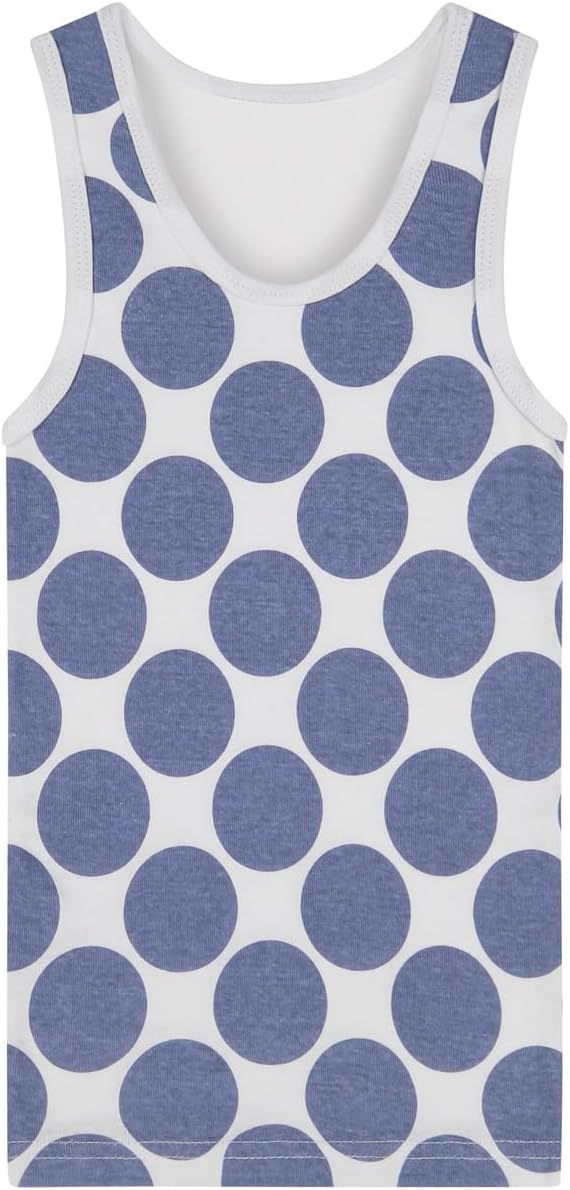 Buyless Fashion Boys Scoop Neck Tagless Undershirts Soft Cotton Blue Polka Dot Tank Top (8 Pack)