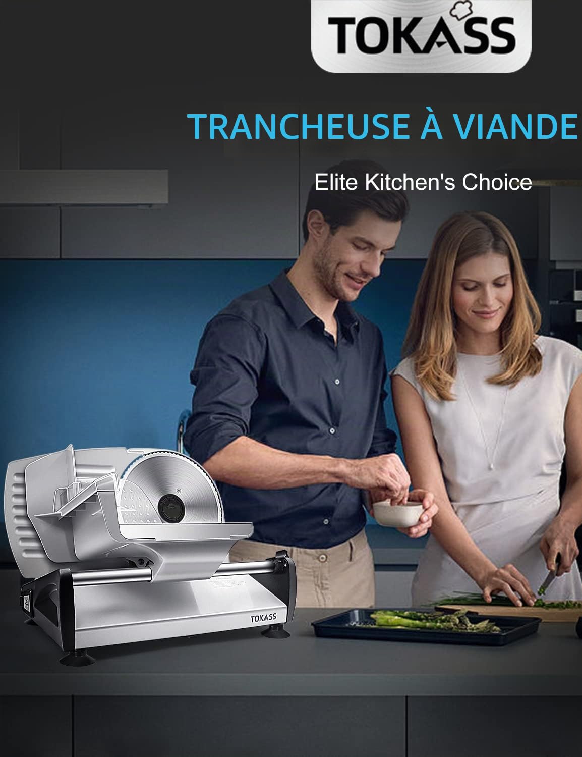 Trancheuse Électrique 200W en Acier Inoxydable — Trancheuse à Jambon, Viande, Pain, Saucisson et Fromage — 2 Lames Interchangeables de 190 mm — Épaisseur Réglable 0-15 mm
