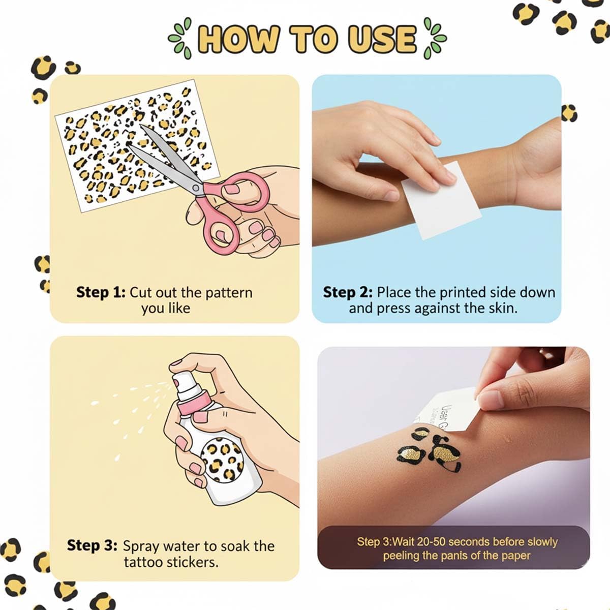 Leopard Cheetah Ears and Tail Cheetah Costume Women Leopard Ears Headband with Stickers Halloween Headband Cosplay Set - Image 5