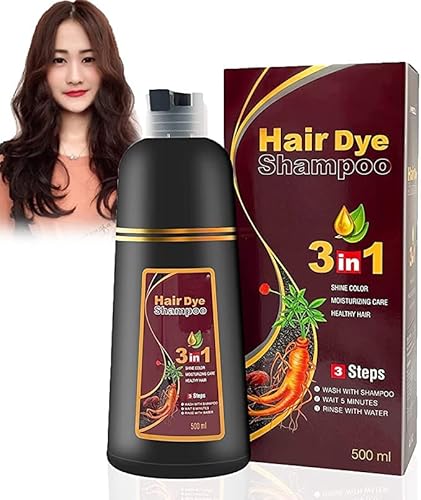 DqsWko Hair Dye Shampoo 3 in 1-100% Grey Coverage, Instant Black Hair Dye Shampoo, Herbal Dark Brown Hair Color Shampoo Permanent Coloring in Minutes for Women & Men (500mL,17.6 Fl Oz)(Dark brown)