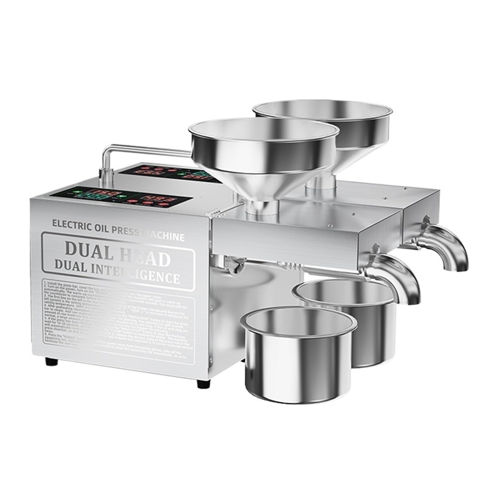 HCZKIUJY Double Head Oil Presser Intelligent Temperature Control Press Machine Small Stainless Steel Commercial Peanut Intelligent Temperature Control