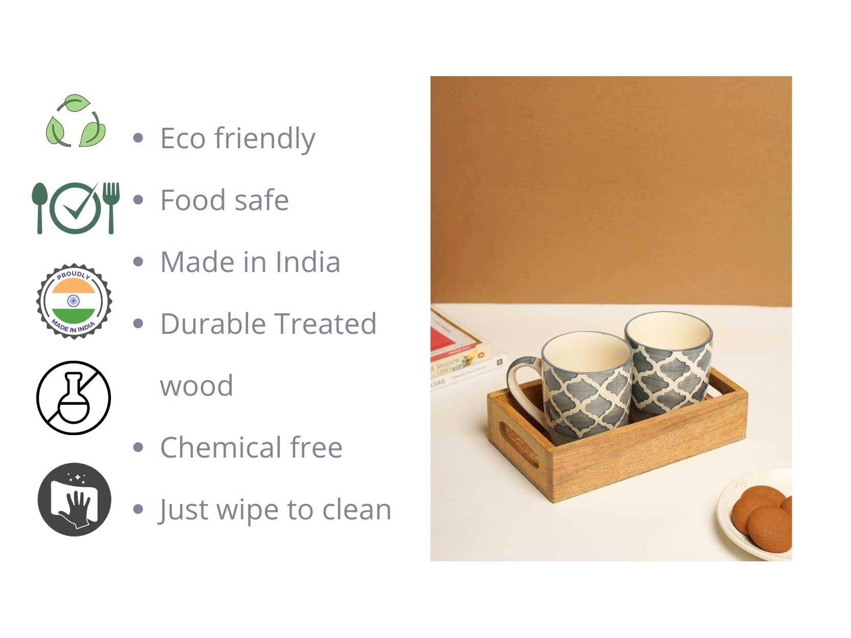 Mango Wood Tray - Serving Tray for Tea & Coffee -4 Mango Wood Tray - Serving Tray for Tea & Coffee -4