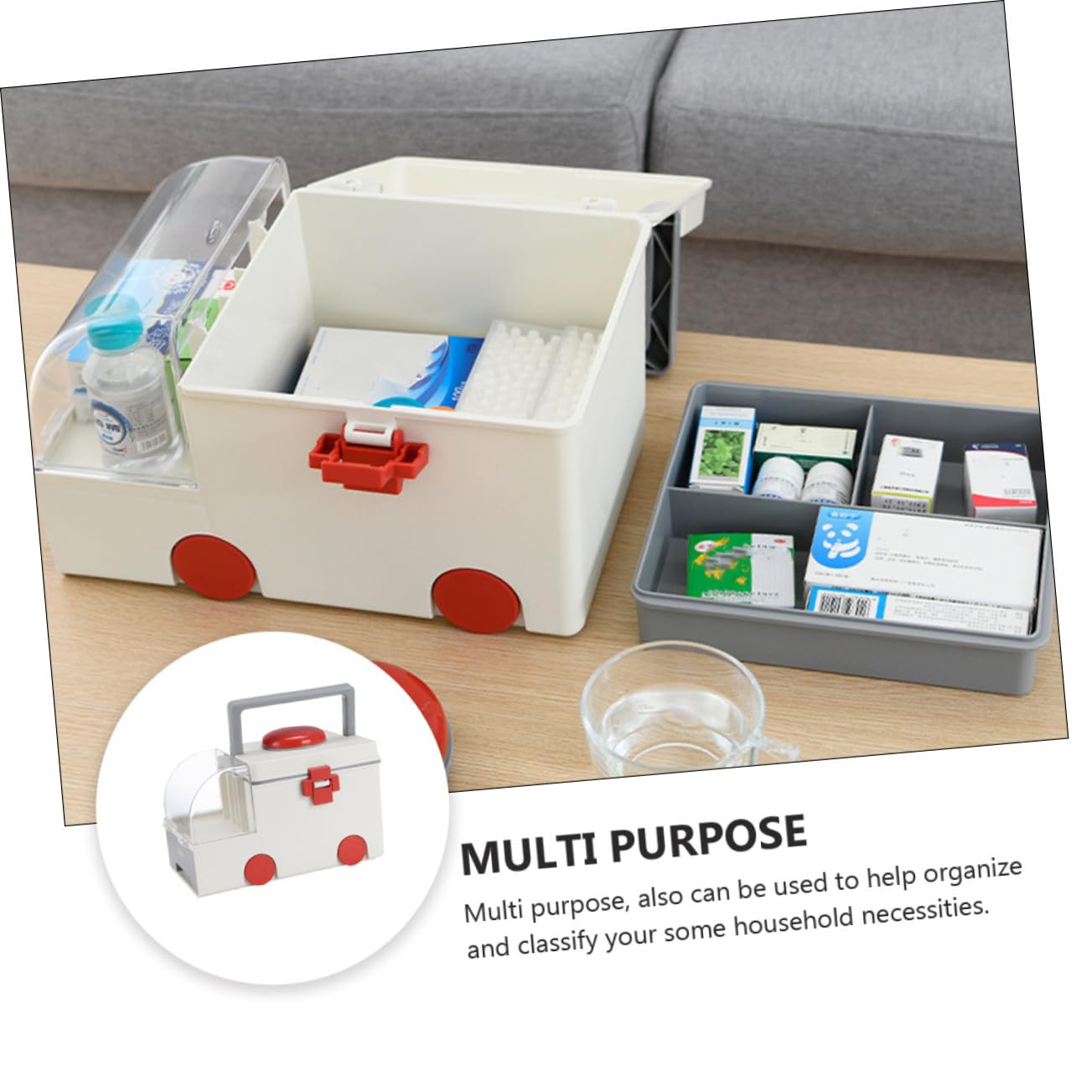 Ipetboom Caja Organizadora Médica Hogar Gran Capacidad, Almacenamiento Ordenado de Medicamentos en Plástico Resistente para Viajes y Deportes