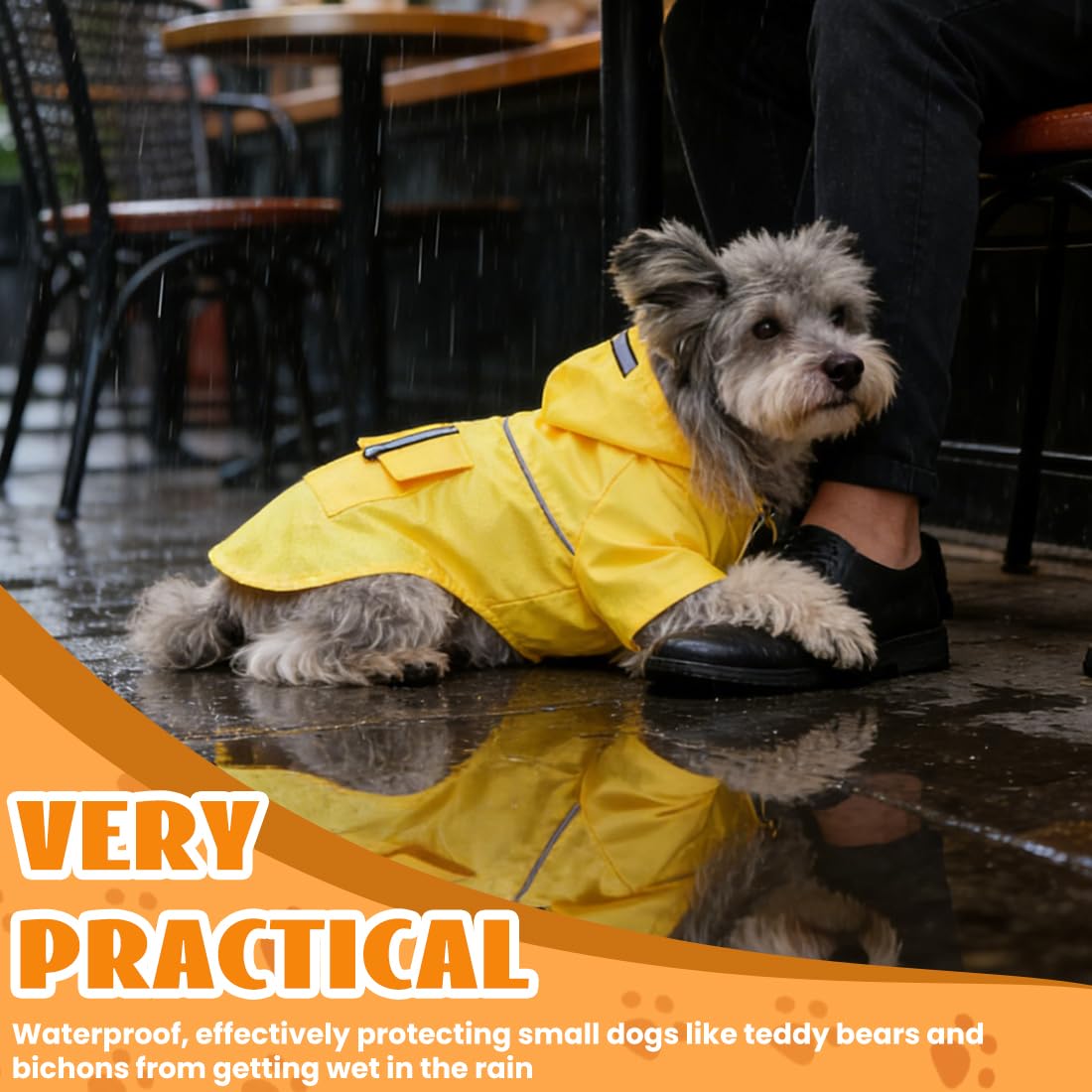 Manteau de Pluie pour ChienAvec un Chapeau,Vent,Avec des Bandes Réfléchissantes,Pour Chiens Moyens à Grands,Accessoires d’extérieur pour Animaux de Compagnie(L,Jaune)