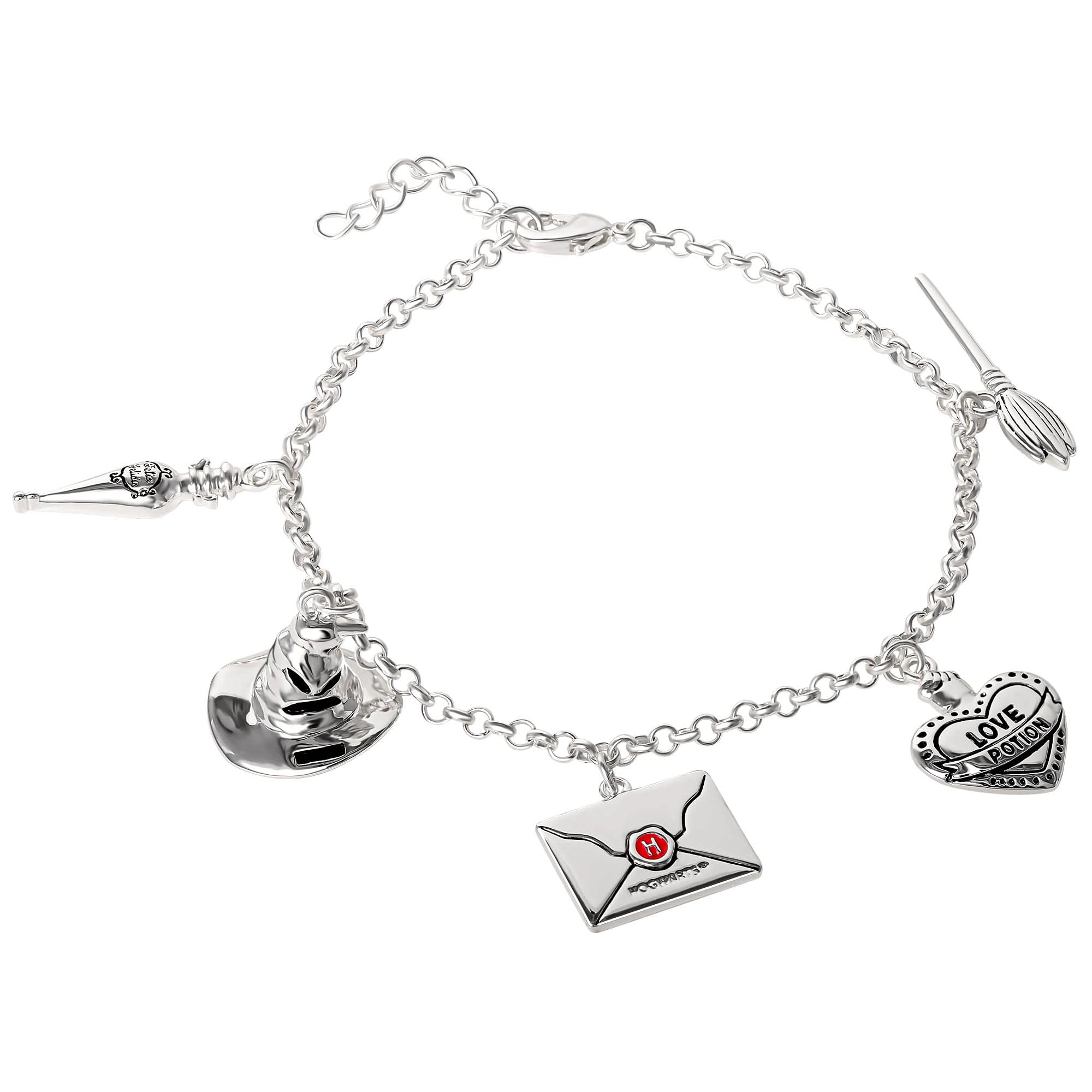 Harry PotterWomens Charm Bracelet - 7-inch Silver Bracelet Charms Jewelry