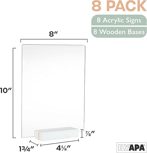 Miniatura 2 de Ilyapa Soportes acrílicos para letreros con soportes de madera, paquete de 8 unidades, 8 x 10 pulgadas, juego de números de mesa en blanco para
