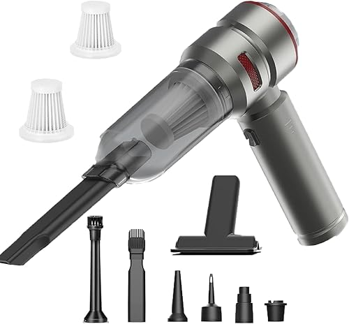 Aspiradora de coche de alta potencia, 20000 Pa 4 en 1 potente aspiradora para automóvil, 6000 mAh, USB-C recargable, portátil, mini aspiradora para