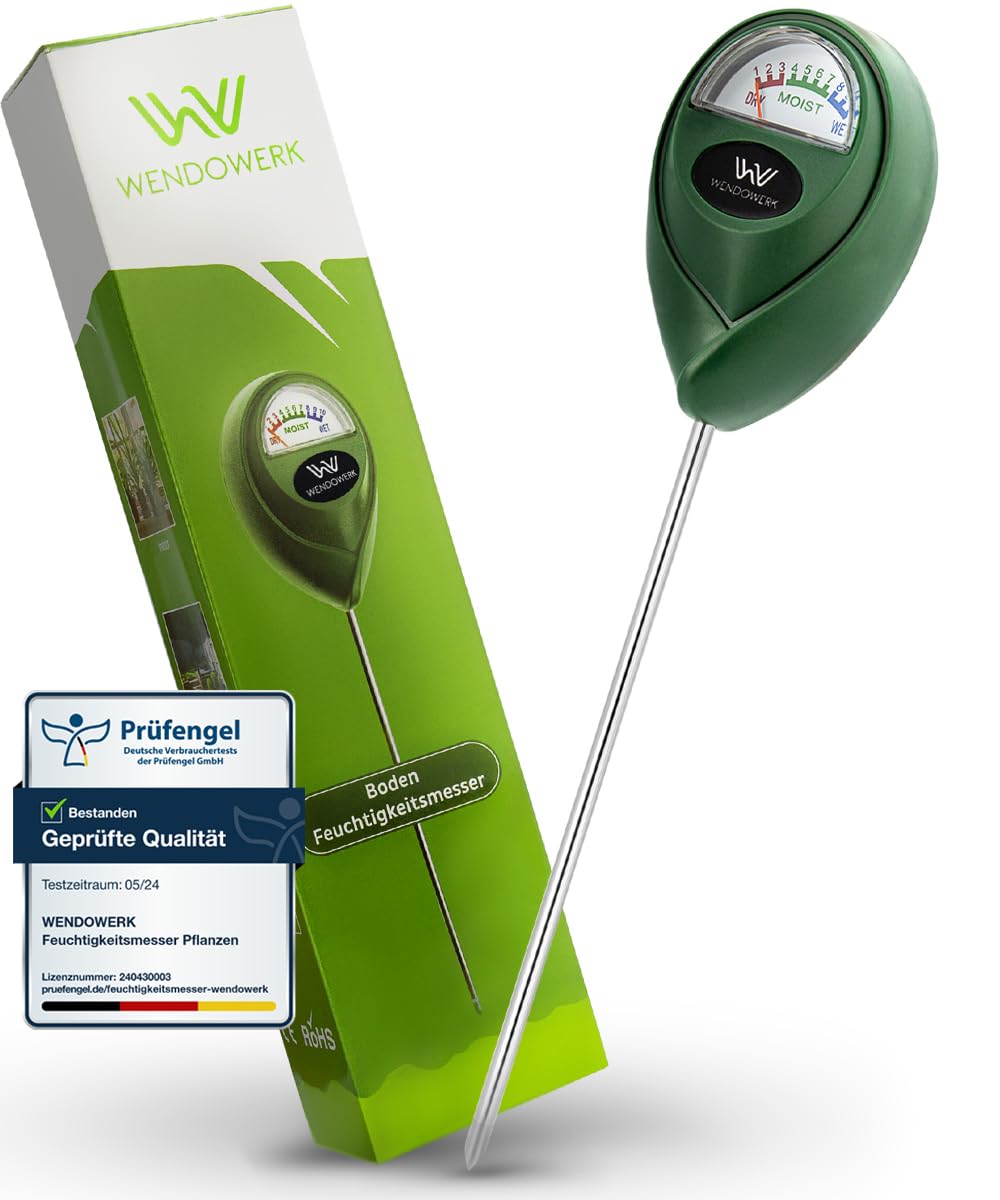 Wendowerk® Boden Feuchtigkeitsmesser für Pflanzen - [Grün/Schwarz] - Ohne Batterien - Verbessertes Feuchtigkeitsmessgerät Pflanzen [2026] – Premium Bodentester