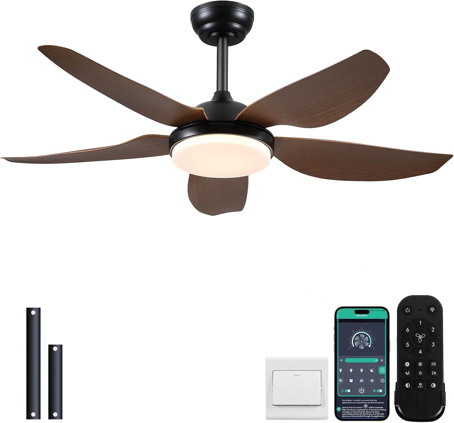 46 Inch Ceiling Fans with Lights and Remote/APP Control,Modern Downrods Flush Mount Ceiling Fan with 5 Reversible Blades 6 Speeds, 3 Colors Dimmable for Bedroom Kids Room, Brown 46 Inch Ceiling Fans with Lights and Remote/APP Control,Modern Downrods Flush Mount Ceiling Fan with 5 Reversible Blades 6 Speeds, 3 Colors Dimmable for Bedroom Kids Room, Brown