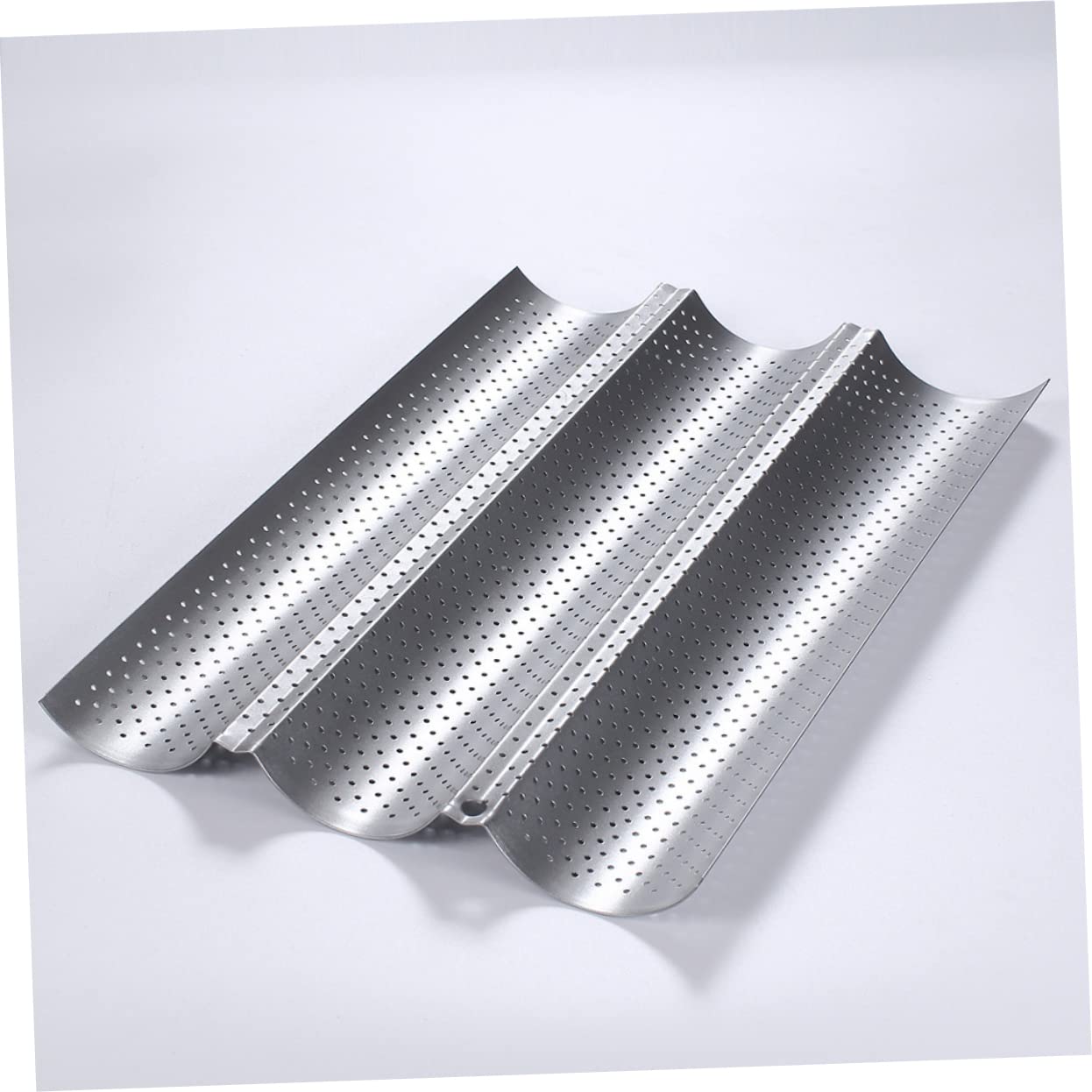 Zerodeko Lot de 2 Moules à Baguettes en Acier Inoxydable Argenté, Surface Lisse et Perforée, Facile à Ranger Cuisine Maison et Pâtisserie