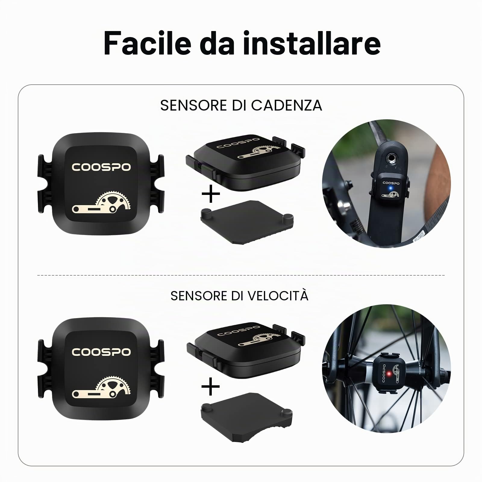 COOSPO BK467 Sensore di Cadenza Velocità Ant+ Bluetooth Bici Sensore Ciclismo IP67 Impermeabile Compatibile con Ciclocomputer GPS, CoospoRide, Zwift, Rouvy, Kinomap