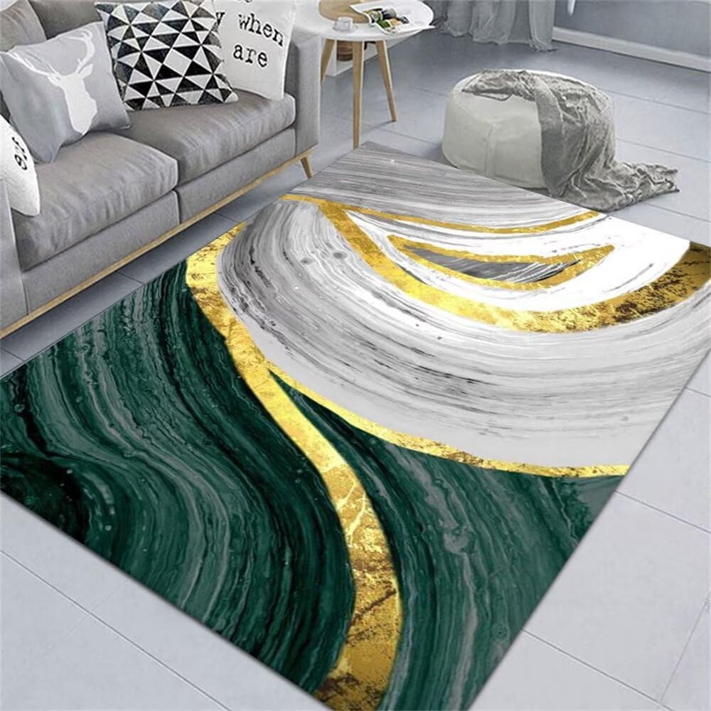 Tapis de chambre garçon 100x200 cm vert abstrait et gris doré pour ado