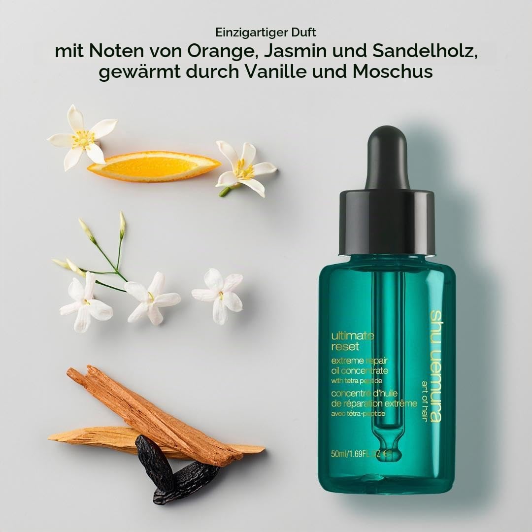 Shu Uemura Ultimate Reset Haaröl, Reparierendes Haarserum für Glanz & Geschmeidigkeit, Leave-In Haarpflege gegen Spliss & Frizz, Ideal als Hitzeschutz für trockenes, geschädigtes Haar, 50 ml