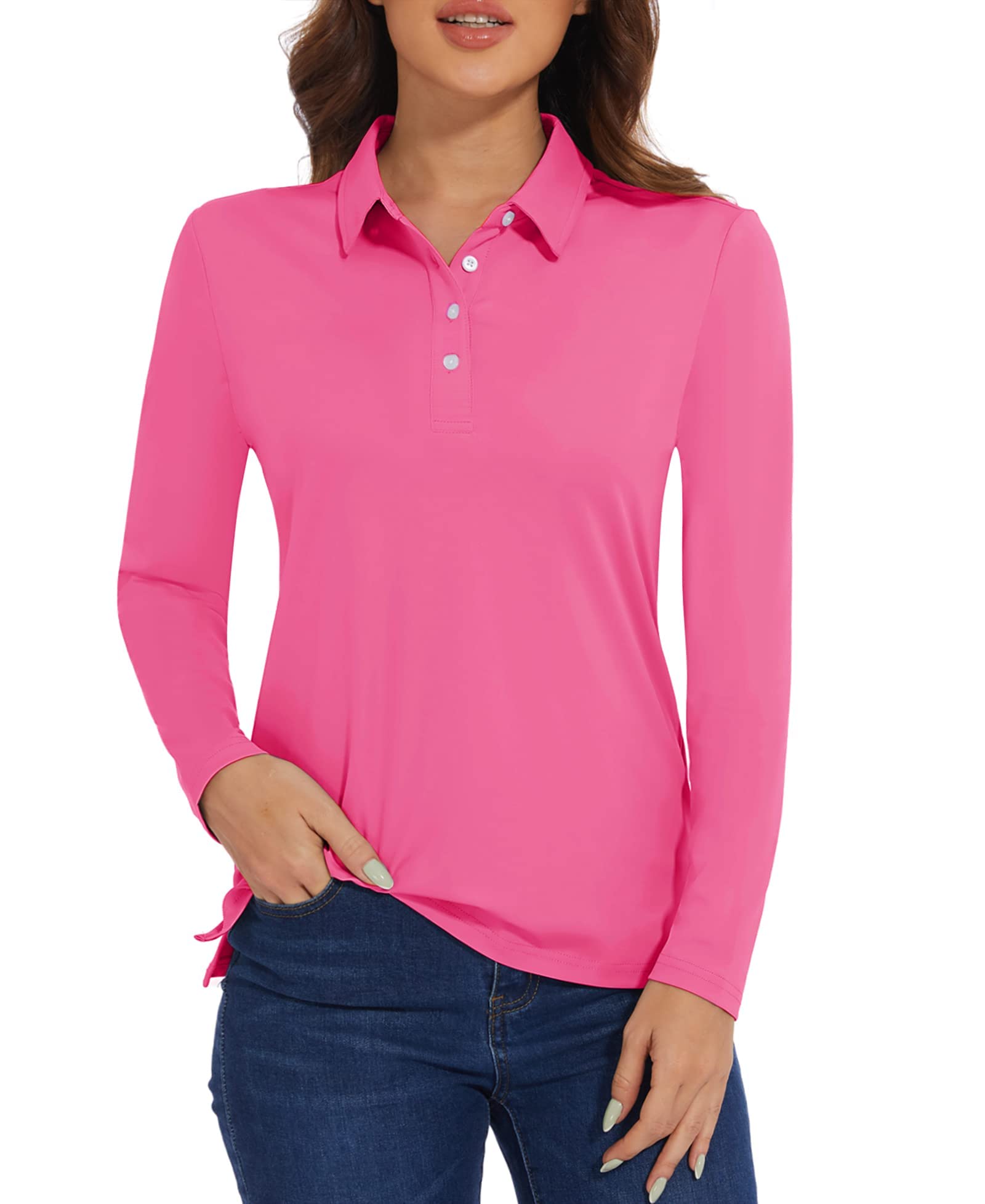 MAGCOMSEN Polo de golf à manches longues UPF 50+ - Séchage rapide - Respirant