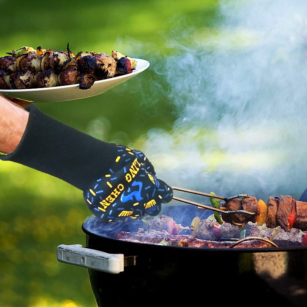 Gants De Barbecue Résistants à La Chaleur (jusqu'à 800°C) - En Aramide Et Silicone - Taille Unique, Manchettes Longues - Pour Four, Grill, Cuisine - 4