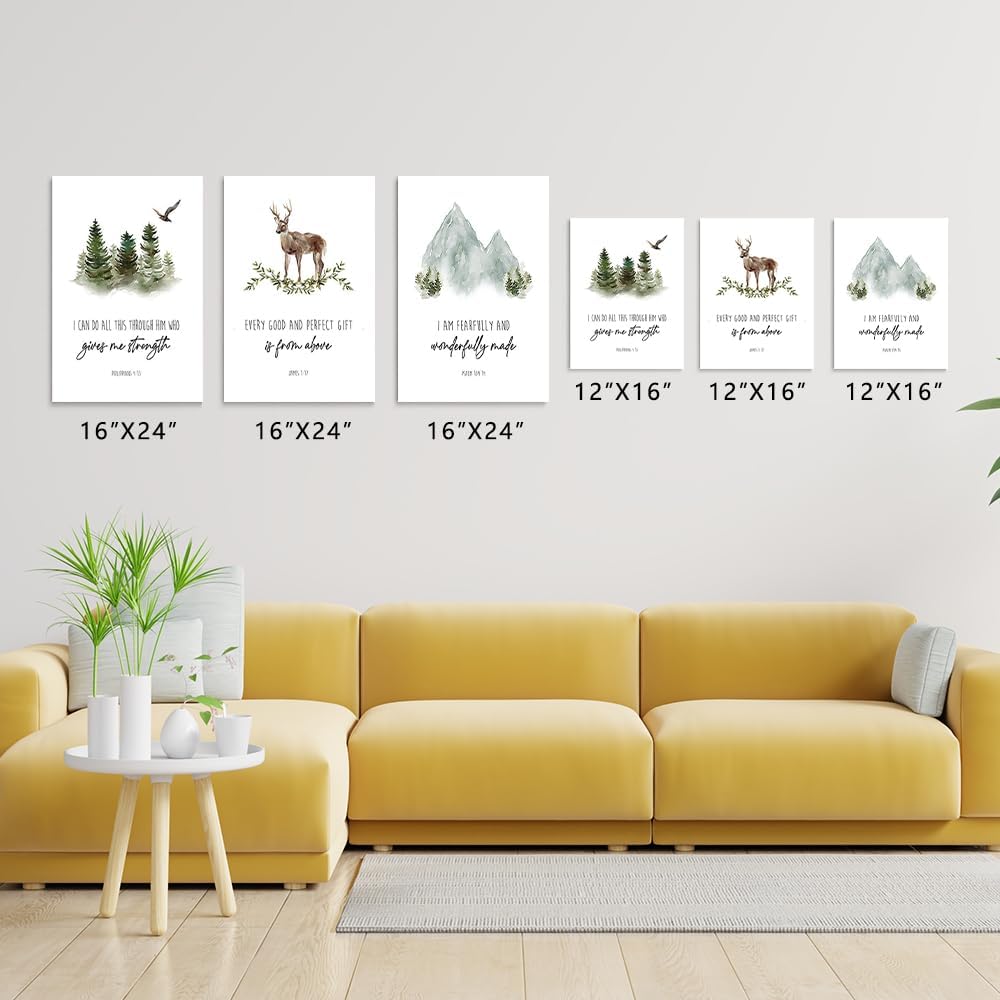 SKYSUKEY Christian Nursery Decor Baby Bible Verse Wall Art Scripture Inspirational Prints Watercolor Forest Woodland Nursery Wall Decor Home Canvas Religious Decor