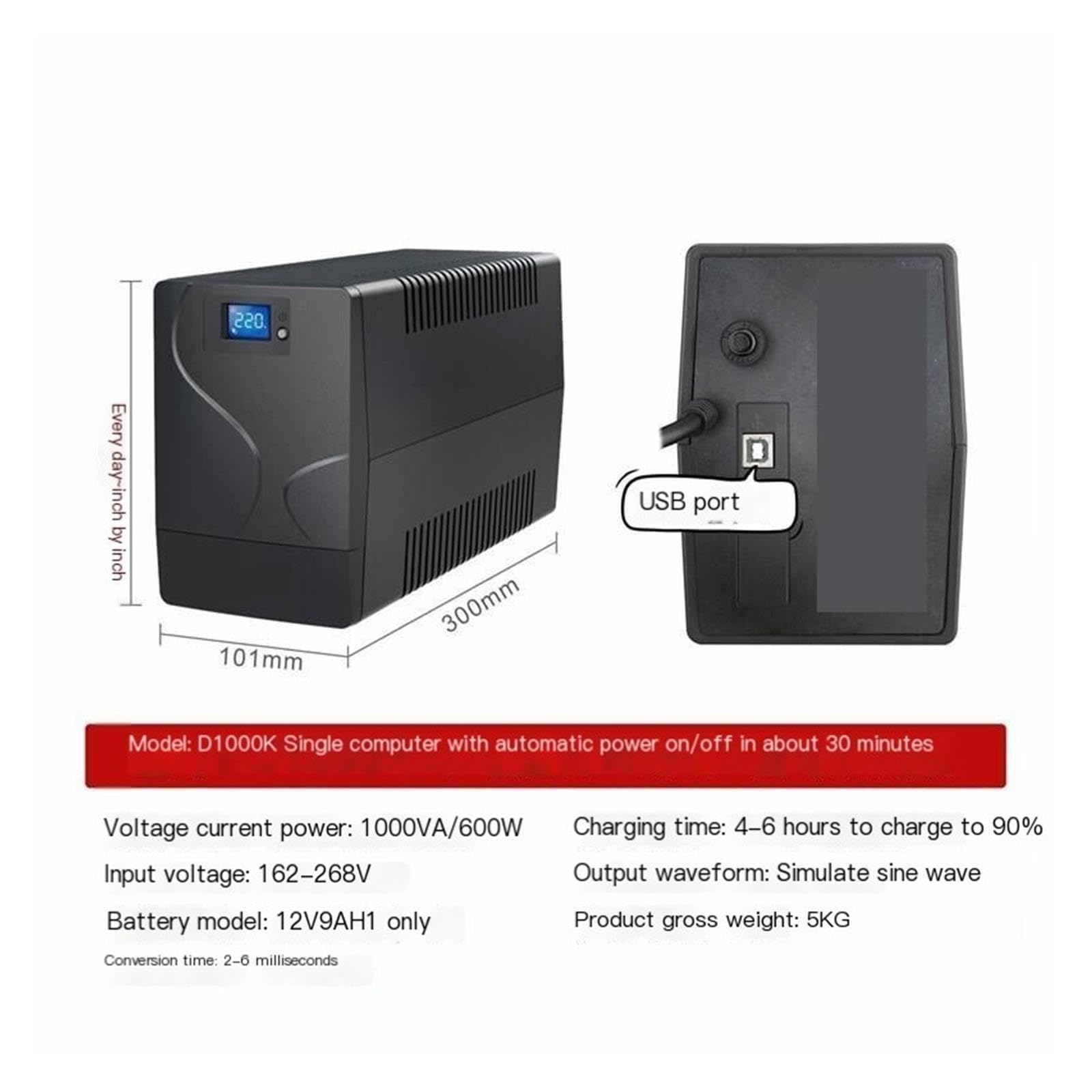Alimentación ininterrumpida de UPS, Torre UPS de D1000K 600W 1000VA