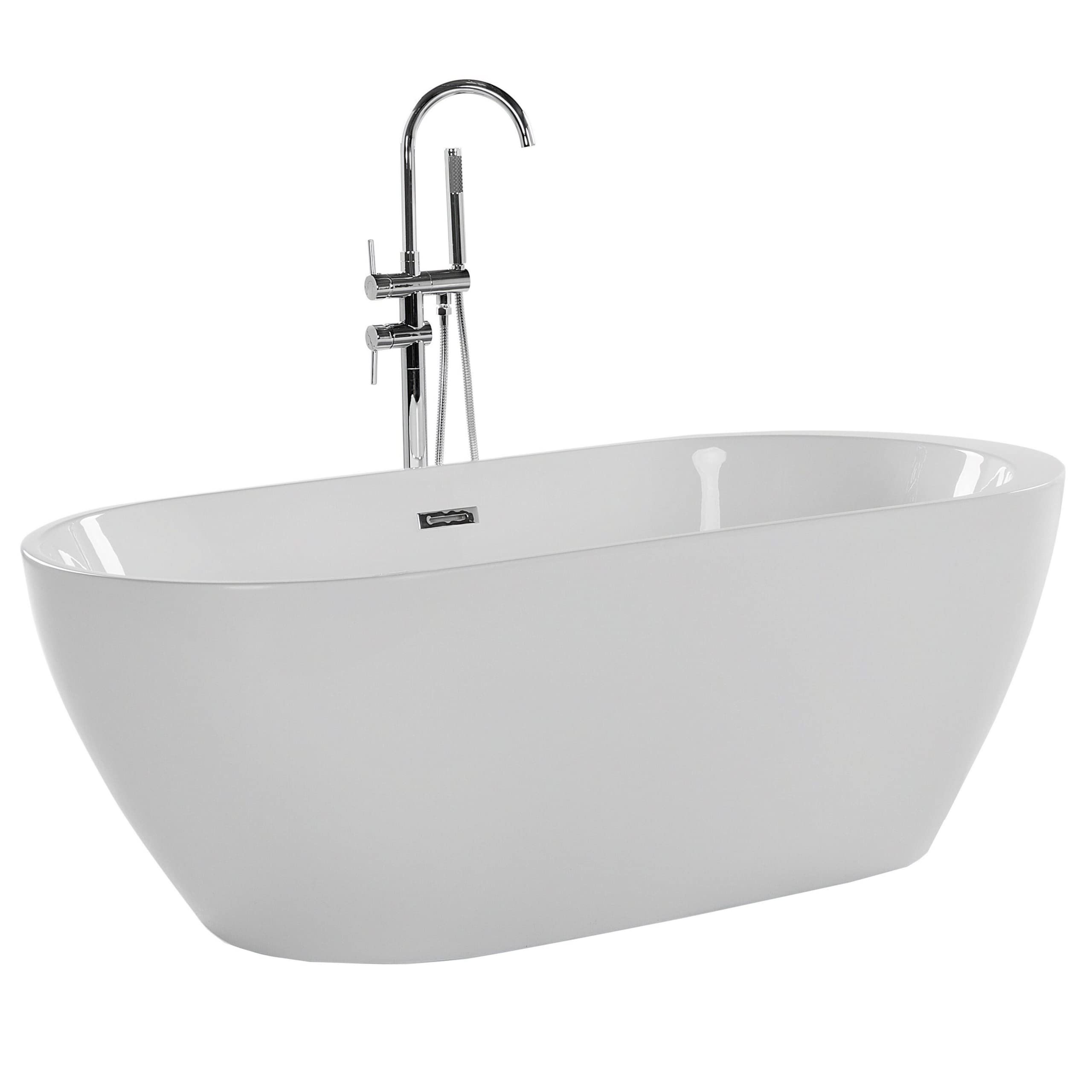 Stilvolle Acryl Badewanne oval freistehend weiß mit Überlauf 170 x 80 cm Nevis