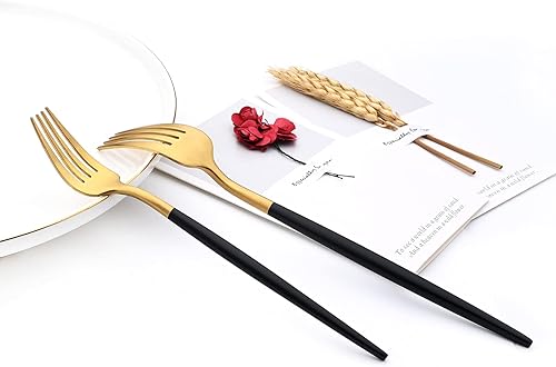 Miniatura 4 de Juego de vajilla de 24 piezas de acero inoxidable 1810 con mango negro para cenas y postres, juego de cubiertos para el hogar, restaurante, servicio