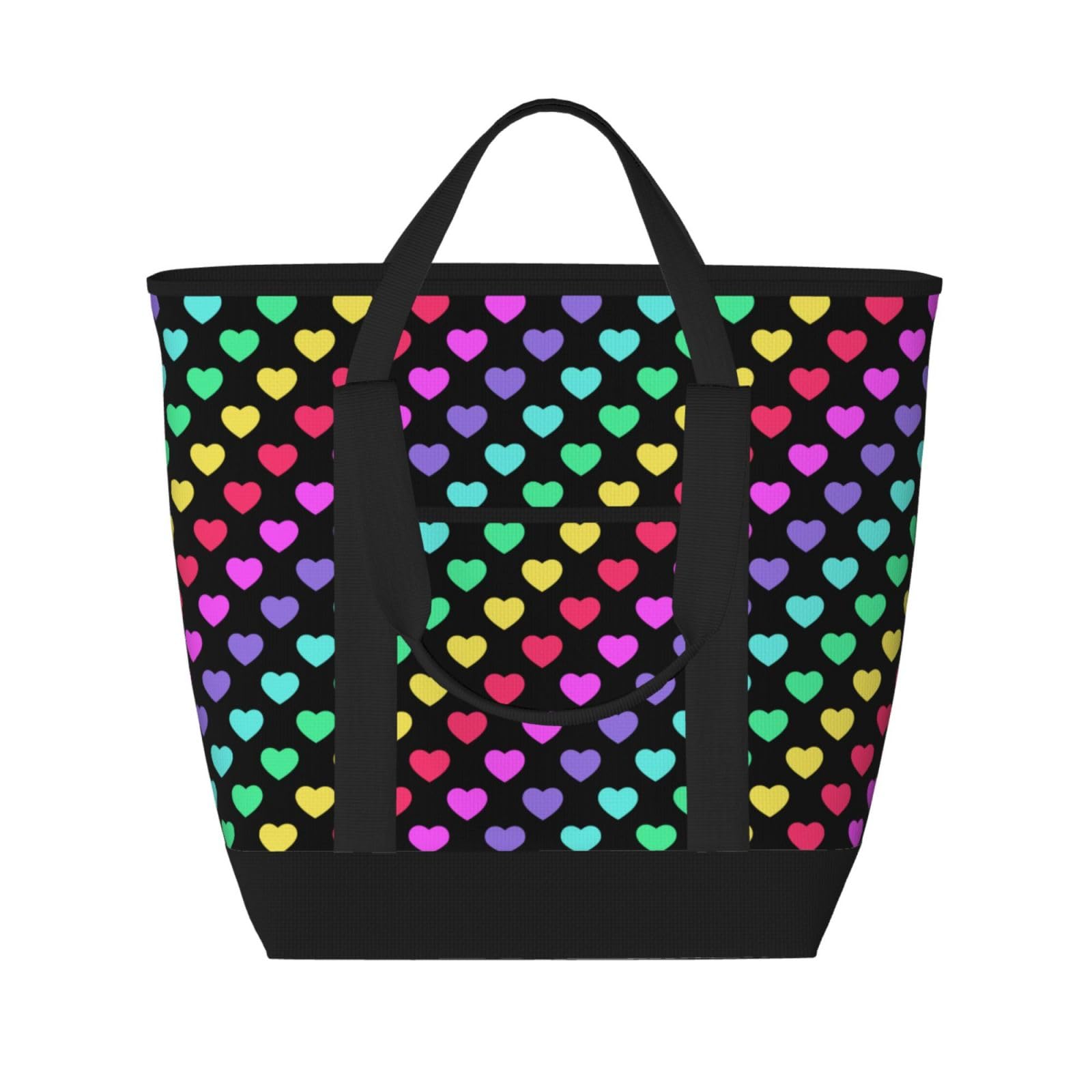Sac isotherme réutilisable grand format avec motif cœurs arc-en-ciel pour courses