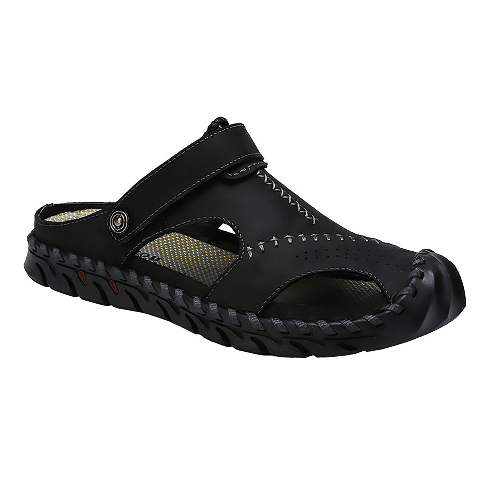 Men's Leather Sandals Outdoor Hiking Sports Water Shoes Fisherman Beach Closed Toe,Black,13.5