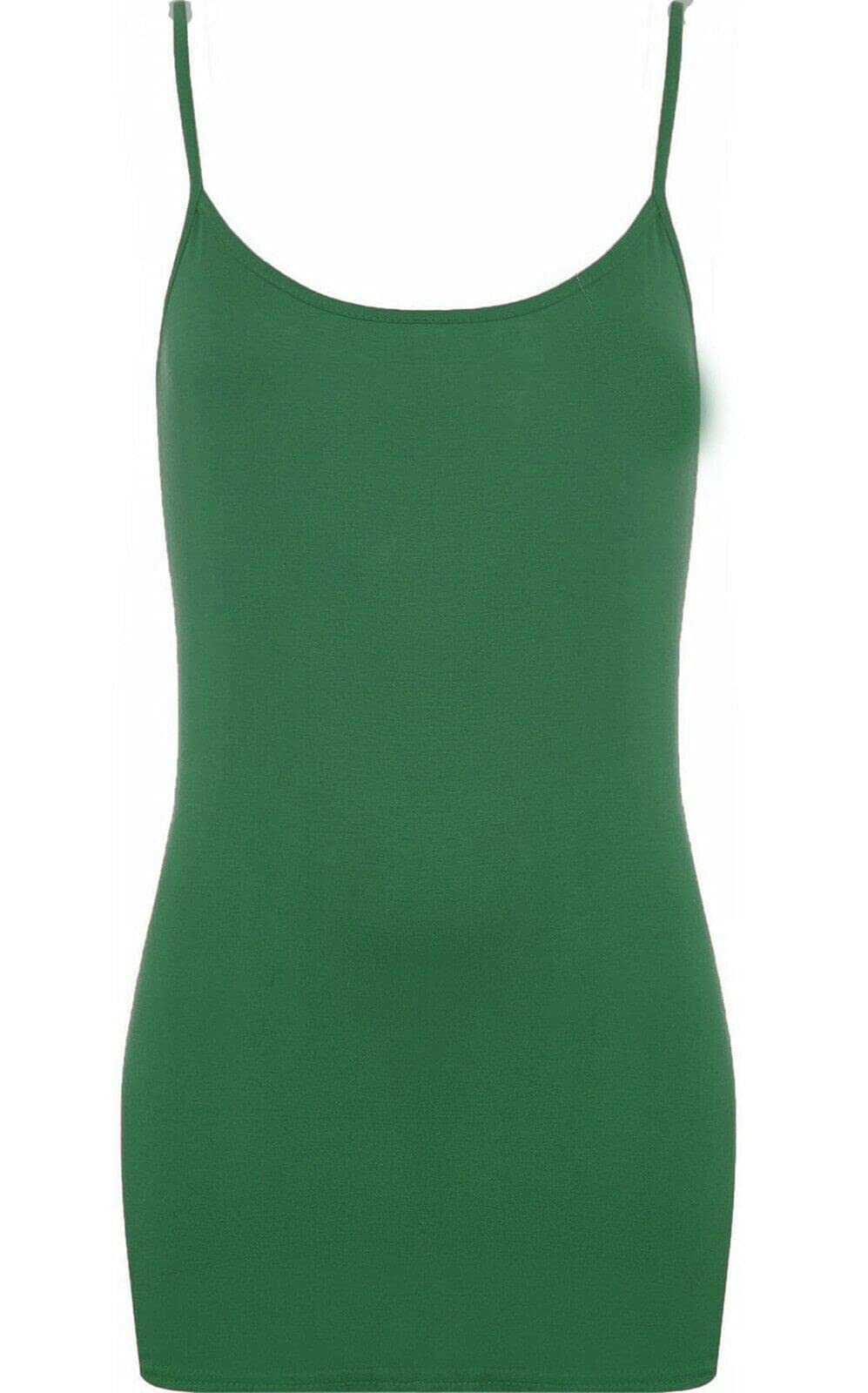 Fairy Boutique Women's Bottle Green Sleeveless Plain Stretch Long Strappy T-Shirt Scoop Neckline Camisole Vest Tank Top
