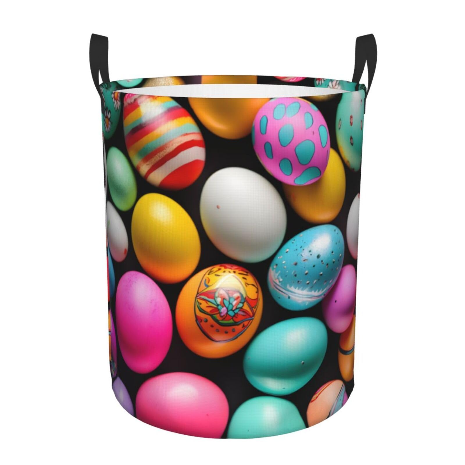 S Collapsible Round Easter Eggs Print Laundry Hamper
