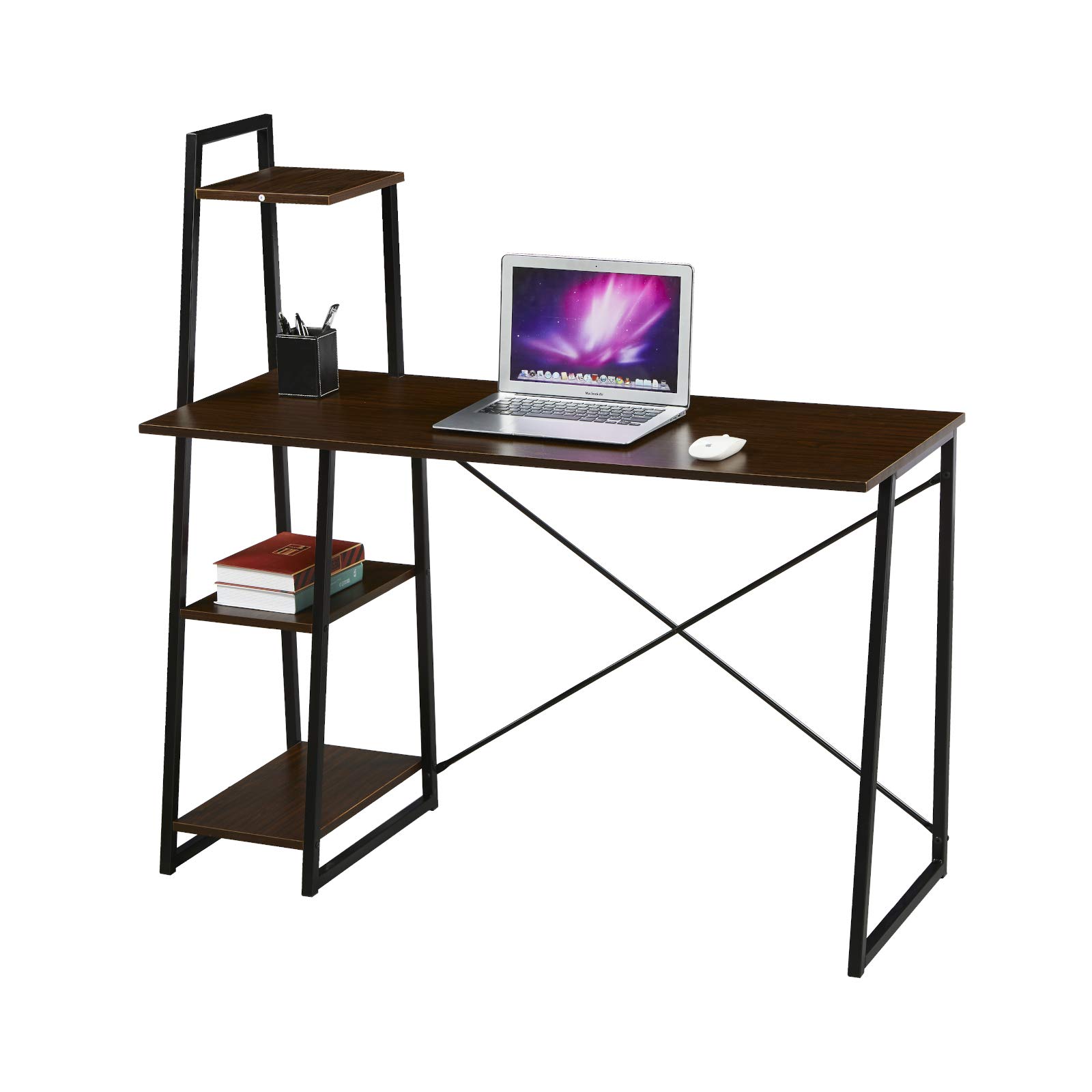 IDIMEX Bureau Stefano zwart/Eikenkleurig - Kantoortafel met 2 laden en vak uit massief hout, tafel voor thuiskantoor, moderne werktafel